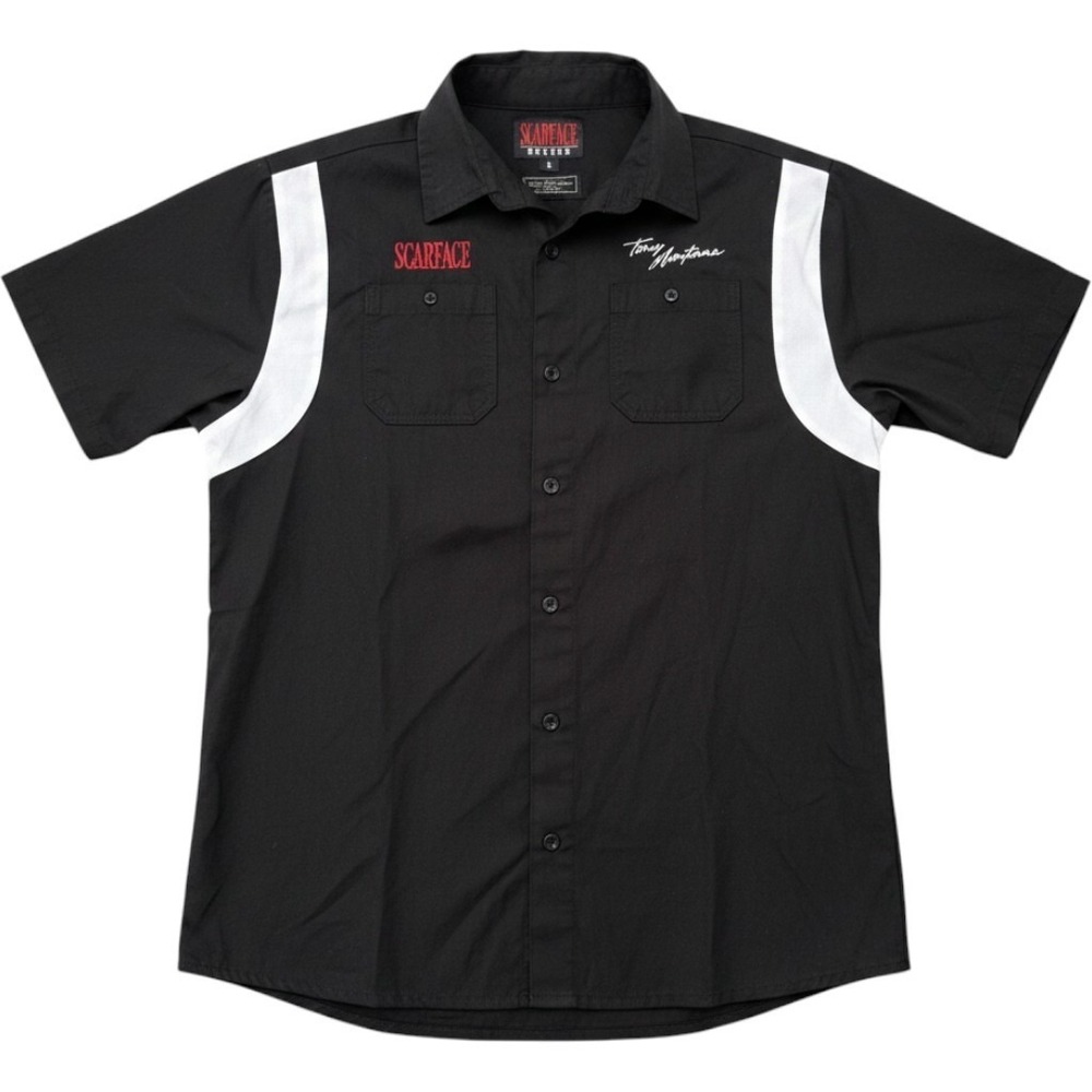 Scarface x Reason Tony Montana Bowling Shirt Mens Large Black Retro Button Up